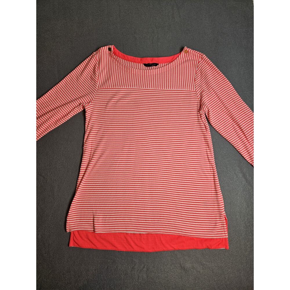 Tommy Hilfiger Shirt Womens Large Red White Striped Button Accents On Shoulder